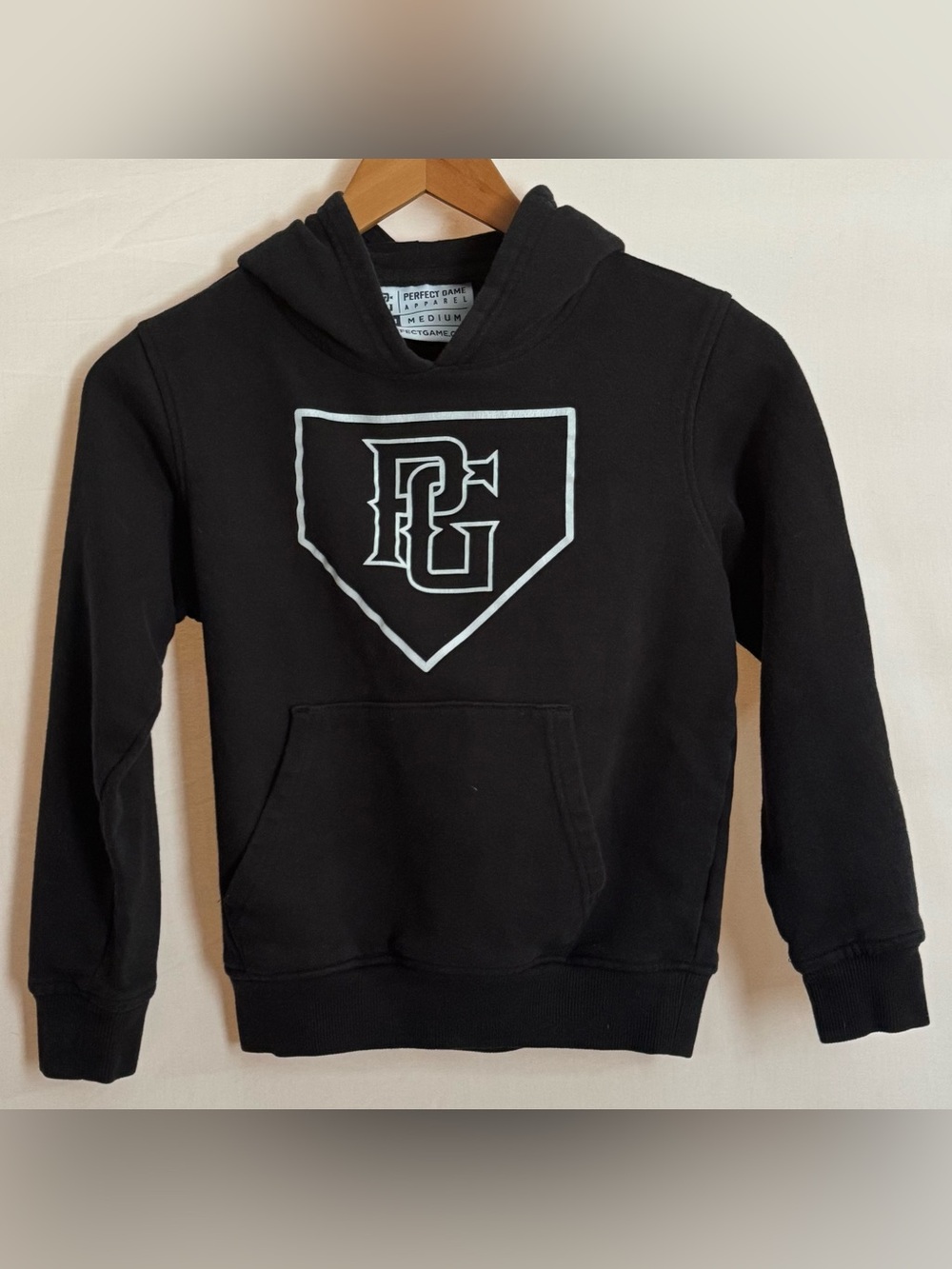 Perfect Game Apparel PG Black Youth Medium Hoodie Baseball Logo Pullover EUC